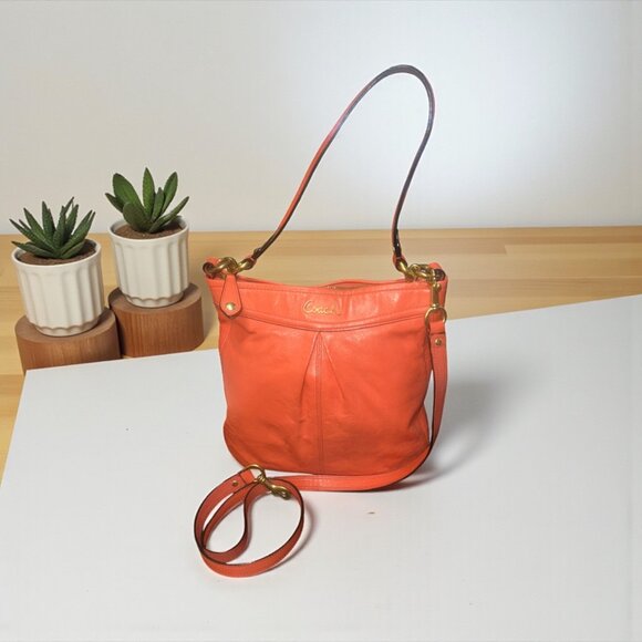 Coach Ashley Leather Hobo F20114 Coral Leather Brass Convertible Shoulder Bag - Picture 2 of 8